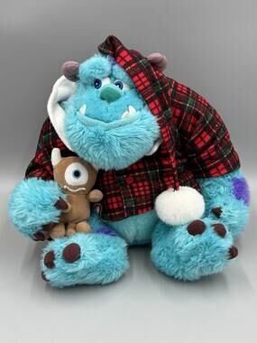 Disney Monsters Inc Plush Holiday Morning Sulley 12" With Toy Bear Stuffed Toy